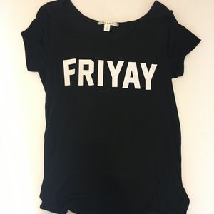 Francesca's Black Scoop Neck Graphic Tee: FRIYAY